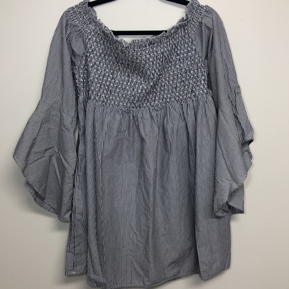 BP Smocked Off the Shoulder Dress Striped Size XL - Picture 2 of 6